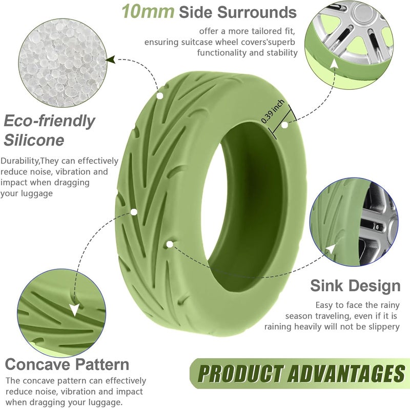 KOVNGE Upgrade Luggage Wheel Covers, 8pcs Suitcases Wheel Protector,Wear-Resistant, Anti-Noise, Silicone Protectors For 2-2.4"Luggage Spinner,Accessories for Travel(Green) - Image 4